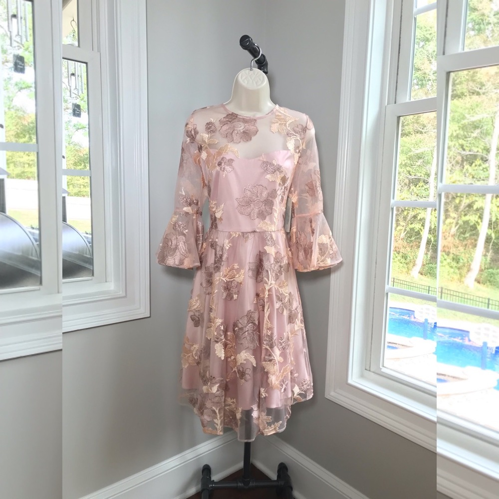 Eliza J Pink Embroidered Floral Fit & Flare Cocktail Dress - Women’s 10 NEW $188